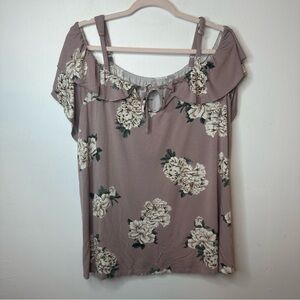 Torrid Super Soft Cold Shoulder Ruffle Top Purple Floral Plus Size 2X 2 Shirt